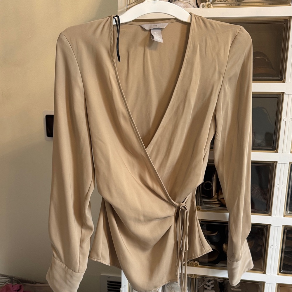 H&M Beige Wrap-Style Long Sleeve Top